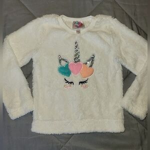 Magic Unicorn Fleece Kids Sweater - White with Colorful Accents Size 6